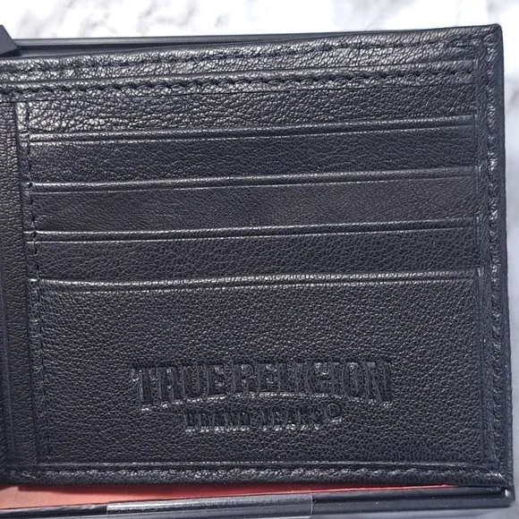 True Religion‎ Men's Leather Bifold Wallet Black With Desk Valet RFID Protection - Picture 4 of 10